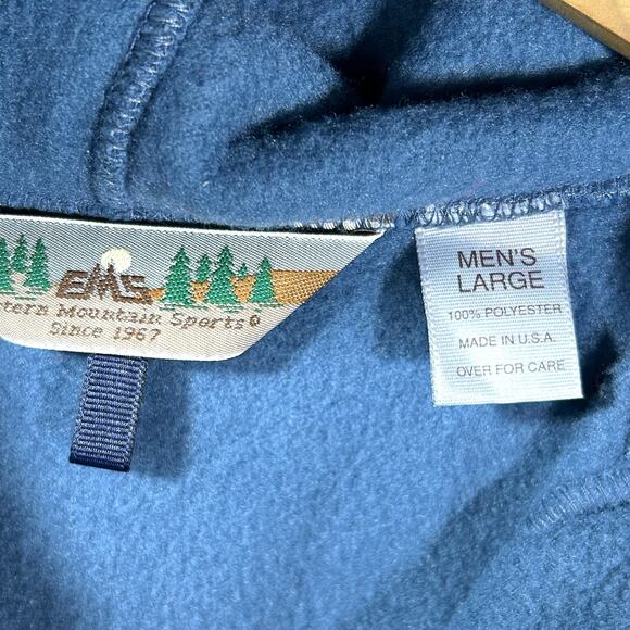 Vintage 90s EMS Henley Fleece Hoodie Lace Up Front RARE Blue Mens Large USA - Picture 4 of 8